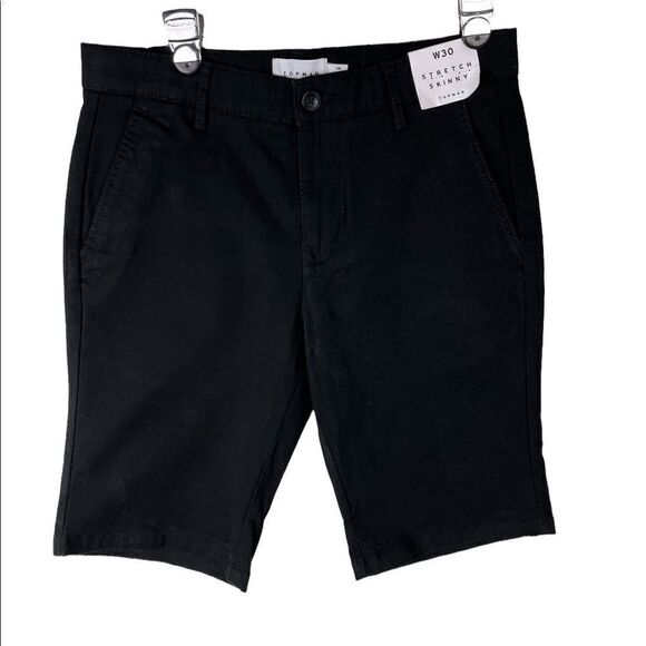 NWT Black Flat Front Men’s Topshop “Stretch Skinny” Shorts Size 30 - Picture 3 of 11